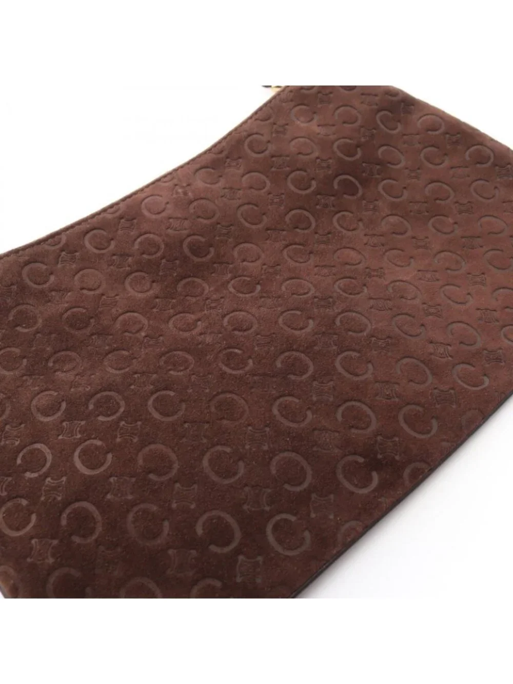 Celine Shoulder Bag C Blason Dark Brown Suede Leather